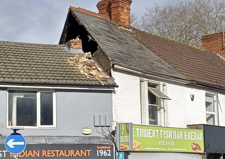Storm Eunice: Police cordon off path as Swindon chip shop wall collapses