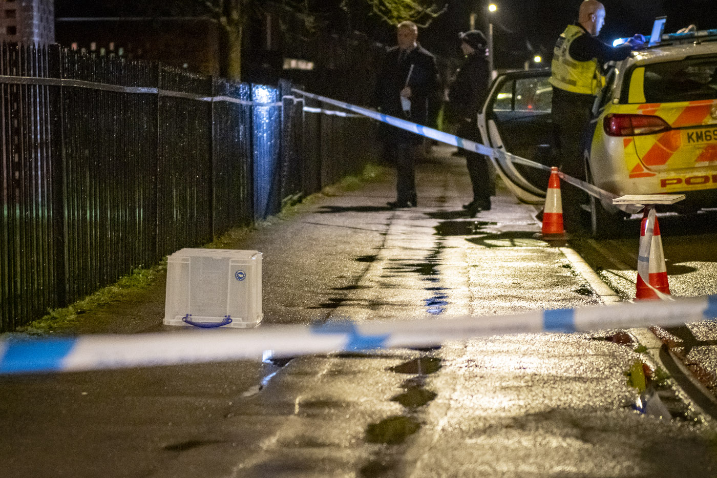 Crime scene after man walks into Chippenham shop with "significant neck
