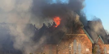 Former school building completely destroyed in major blaze – fire crews remain on scene