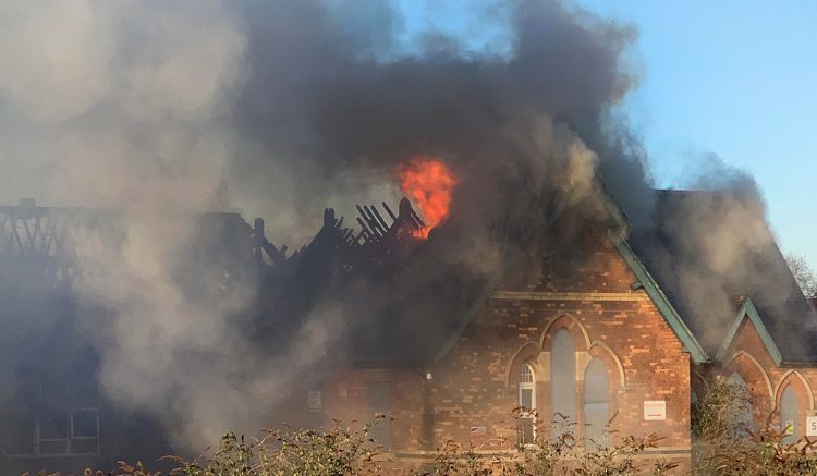Former school building completely destroyed in major blaze – fire crews remain on scene