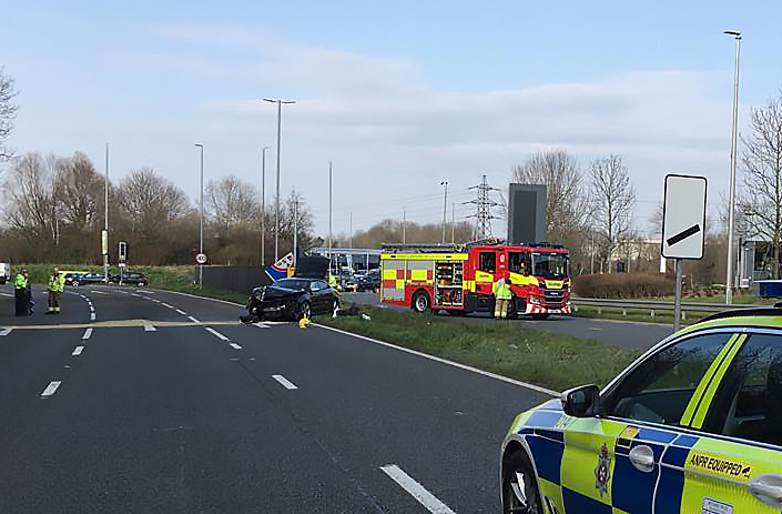 Casualty taken to hospital after Audi ploughs through central reservation in Swindon