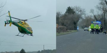 Motorcyclist airlifted to hospital with head injuries after crash with tractor on B4040
