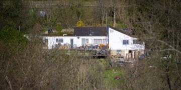 Crime scene after cannabis factory discovered in hillside building in Wiltshire countryside