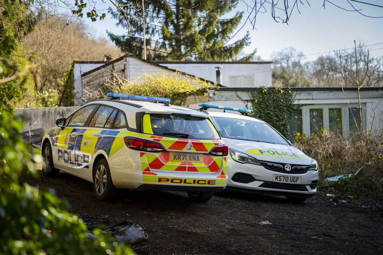 Crime scene after cannabis factory discovered in hillside building in Wiltshire countryside