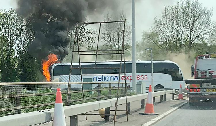 M4 slip road in Swindon closed as emergency services rush to coach blaze
