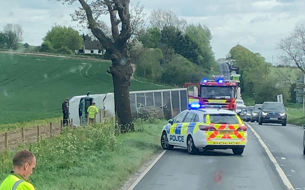 A346 partially blocked near Marlborough after lorry overturns in crash