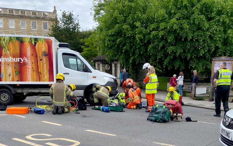 Cyclist trapped under Sainsbury’s van in Bradford on Avon escapes serious injuries