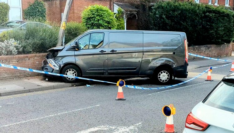 Delays after van collides with telegraph pole and wall on A345 in Salisbury