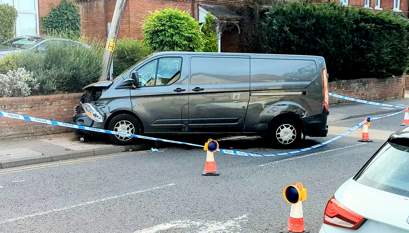 Delays after van collides with telegraph pole and wall on A345 in Salisbury