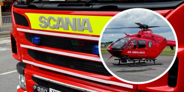 Firefighters rescue man from under heavy printer before he’s airlifted to hospital