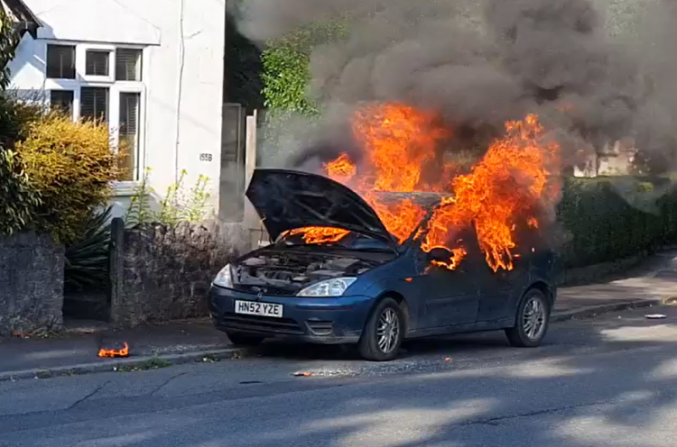 WATCH: Woman and dog narrowly escape inferno after car’s CD player bursts into flames