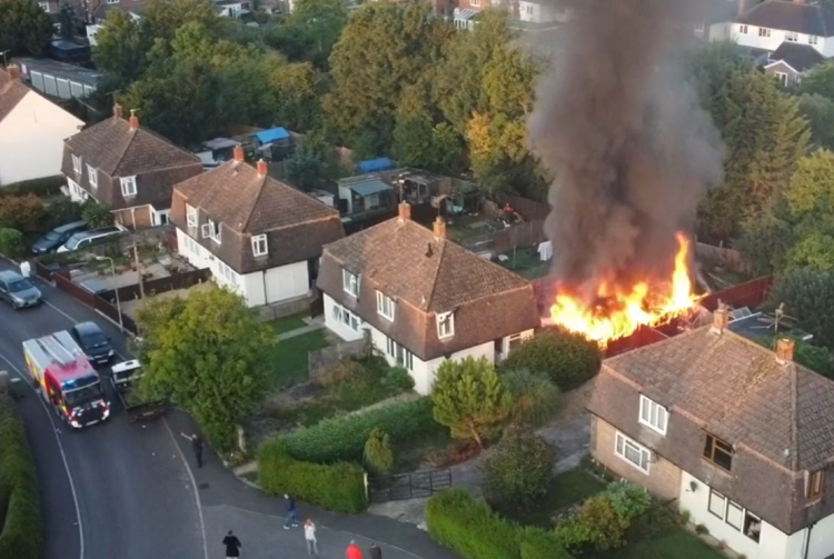 Dramatic drone footage reveals moment firefighters arrive at huge blaze in Frome