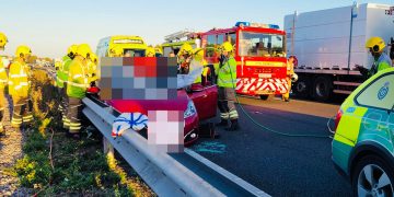 Firefighters cut casualty free from car as traffic builds on M4 in Wiltshire