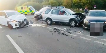 A303 junction partially blocked as emergency crews attend four-vehicle crash