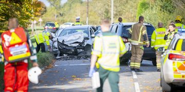PICTURES: Woman hospitalised after head-on crash on road near Swindon