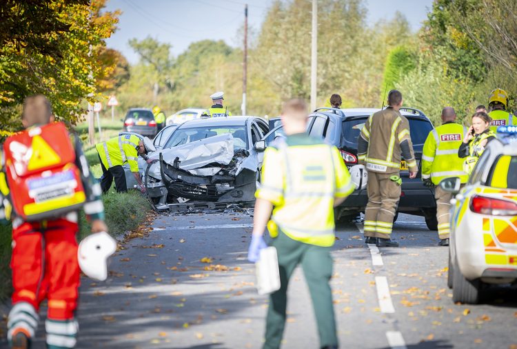 PICTURES: Woman hospitalised after head-on crash on road near Swindon