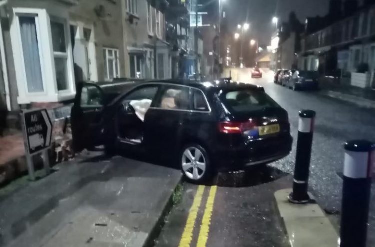 Suspected drink driver arrested after car demolishing garden wall in Swindon