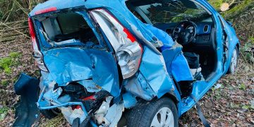Car completely wrecked in early morning Wiltshire smash on A36