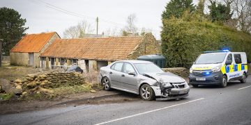 A429 partially blocked after car ploughs into farm wall near Malmesbury