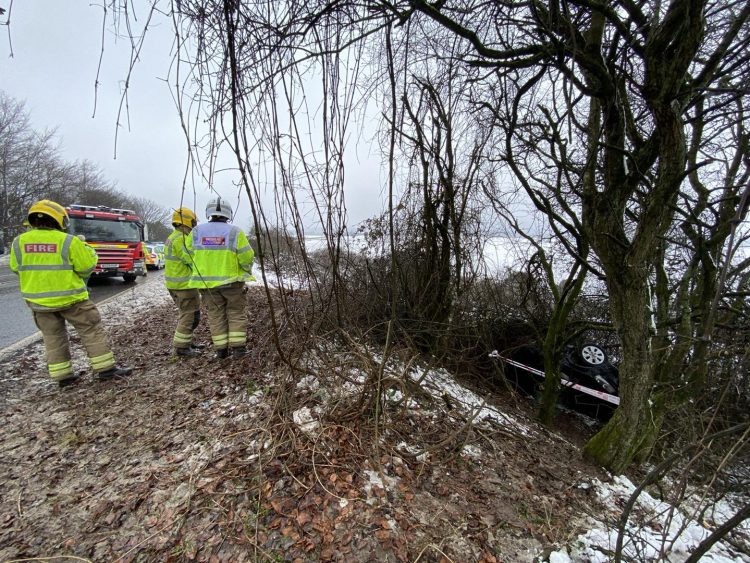 Wiltshire snow: Car rolls down embankment on A36 near Salisbury