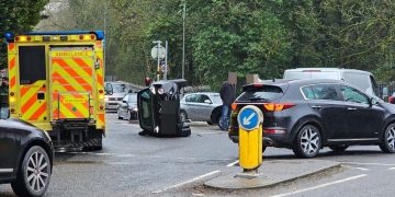 Van driver reported after car overturns in Chippenham roundabout crash