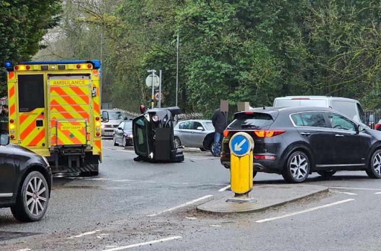 Van driver reported after car overturns in Chippenham roundabout crash