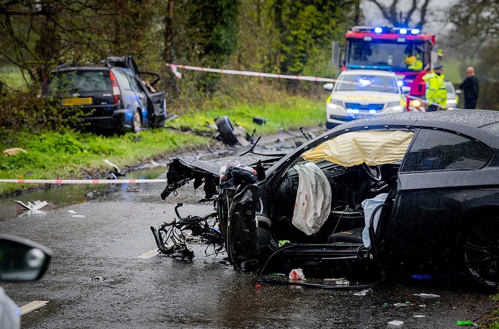 One dead and four injured in headon horror crash near Westbury