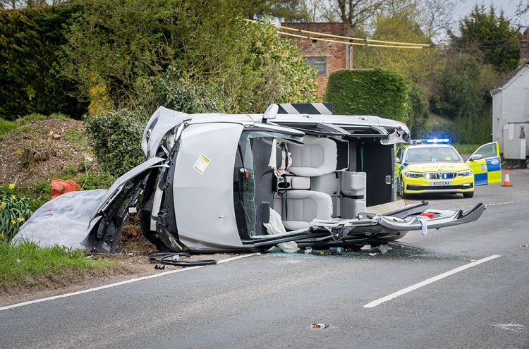 Two casualties trapped in overturned car after driver loses control on A345