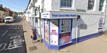 Crime scene at village shop in Lambourn after early morning burglary