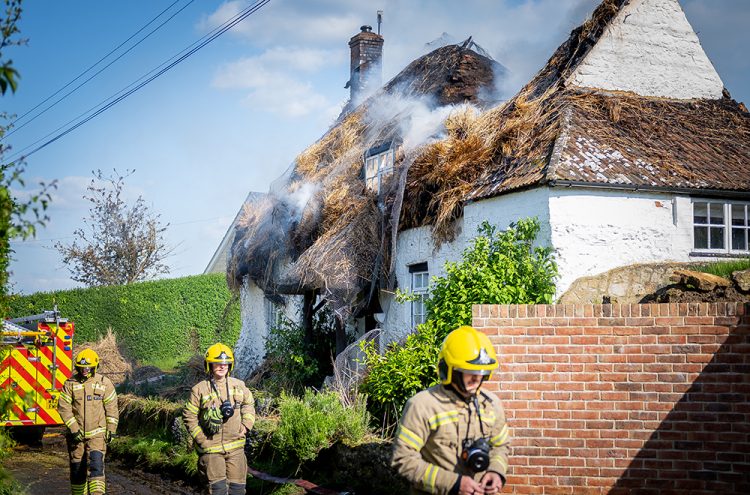 Dozens of firefighters tackle thatched cottage blaze near Calne
