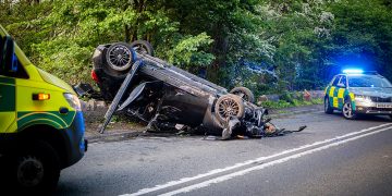 A4 blocked after Mercedes overturns in dramatic crash near Box