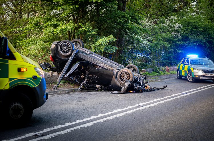 A4 blocked after Mercedes overturns in dramatic crash near Box