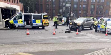 Police officers rushed to hospital after Swindon town centre crash