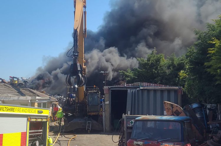 Dozens of firefighters tackle major recycling centre blaze in Wiltshire