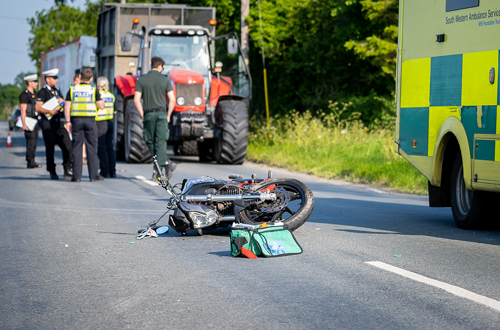 Motorcyclist seriously injured as 'tractor overtake' ends in B4042 crash