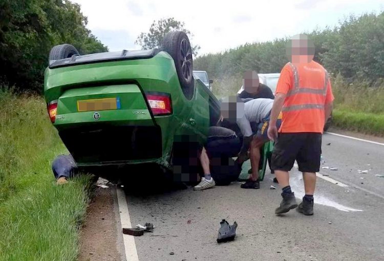 Woman plucked from overturned wreckage after Faringdon crash