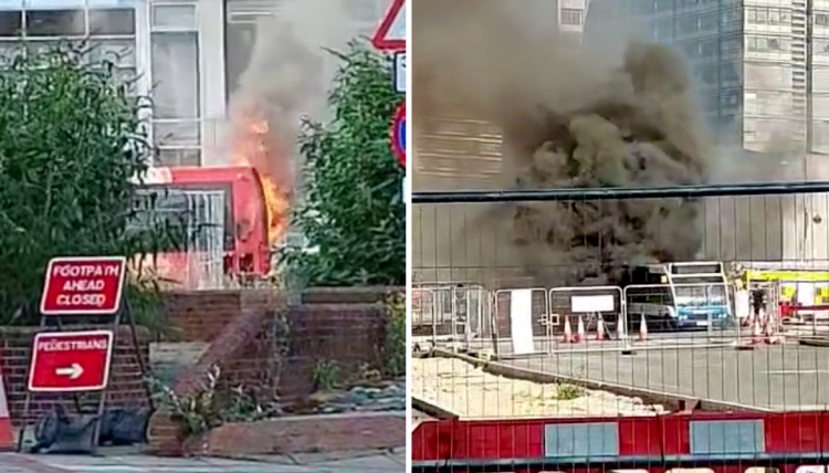 Traffic delays as bus explodes into flames in Swindon town centre