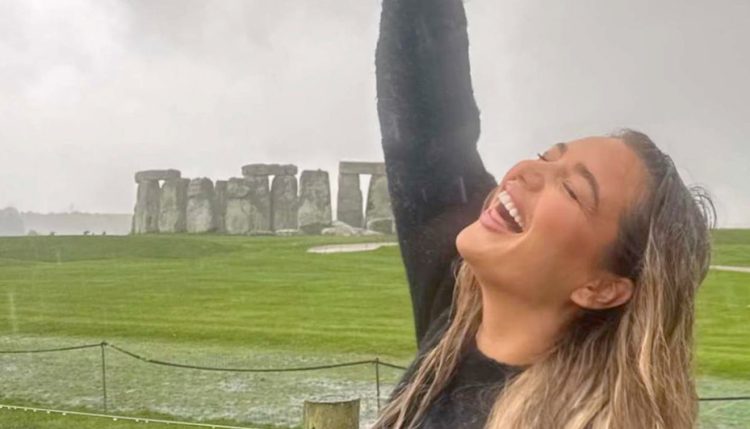 Love Island star soaked during visit to Stonehenge during downpour