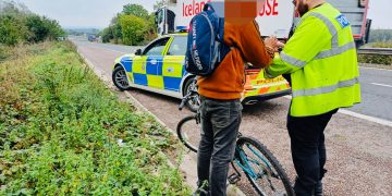 Cyclist found riding along motorway in Swindon escorted off by police