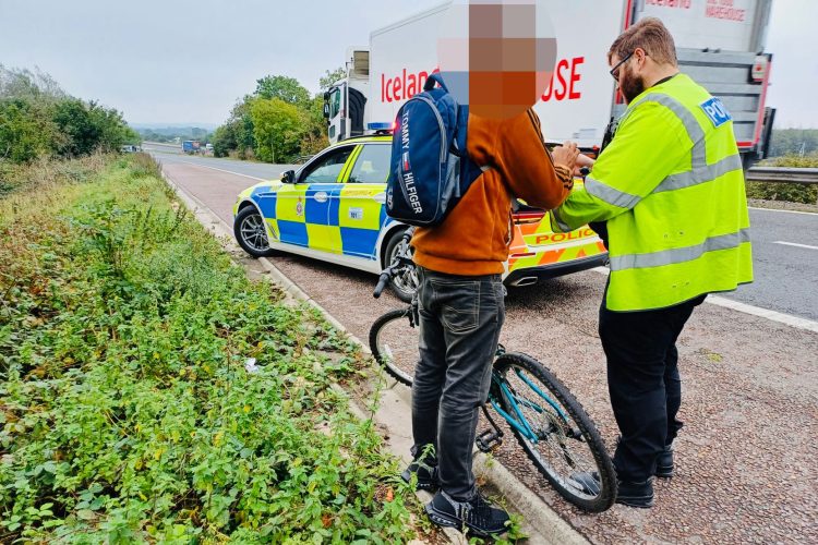 Cyclist found riding along motorway in Swindon escorted off by police