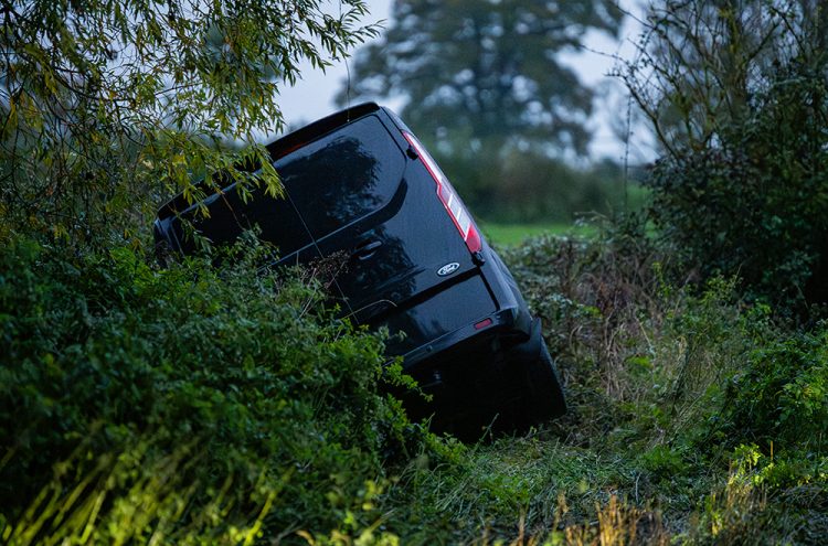 Van driver crashes into bushes after ‘aquaplaning’ on flooded A350