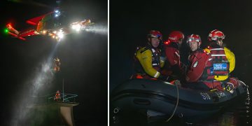 Coastguard helicopter winches ‘patient’ in huge exercise at Coate Water