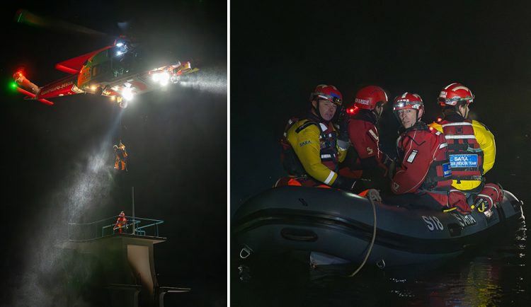 Coastguard helicopter winches ‘patient’ in huge exercise at Coate Water