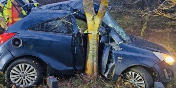 New driver ploughs car side-on into tree at roadside in Highworth