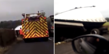 A429 near Kemble partially blocked after lorry overturns into field