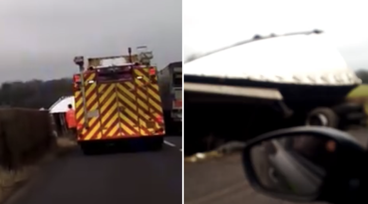 A429 near Kemble partially blocked after lorry overturns into field