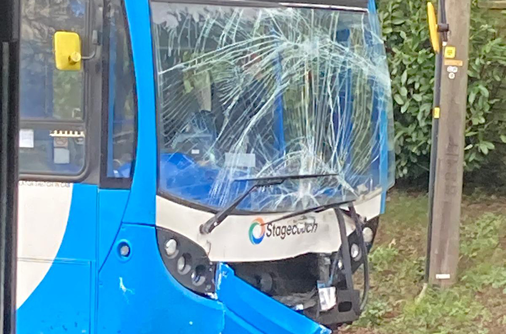 Crossroads partially blocked as bus involved in road traffic collision 