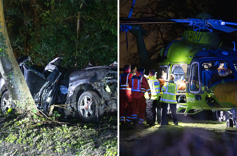 Woman critically injured after crashing car into tree near Westbury