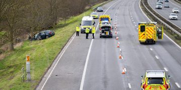 Four injured in crash as car leaves M4 and ploughs into tree