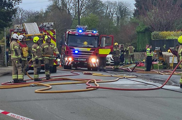 Firefighters tackle Wiltshire restaurant blaze as B-road closed